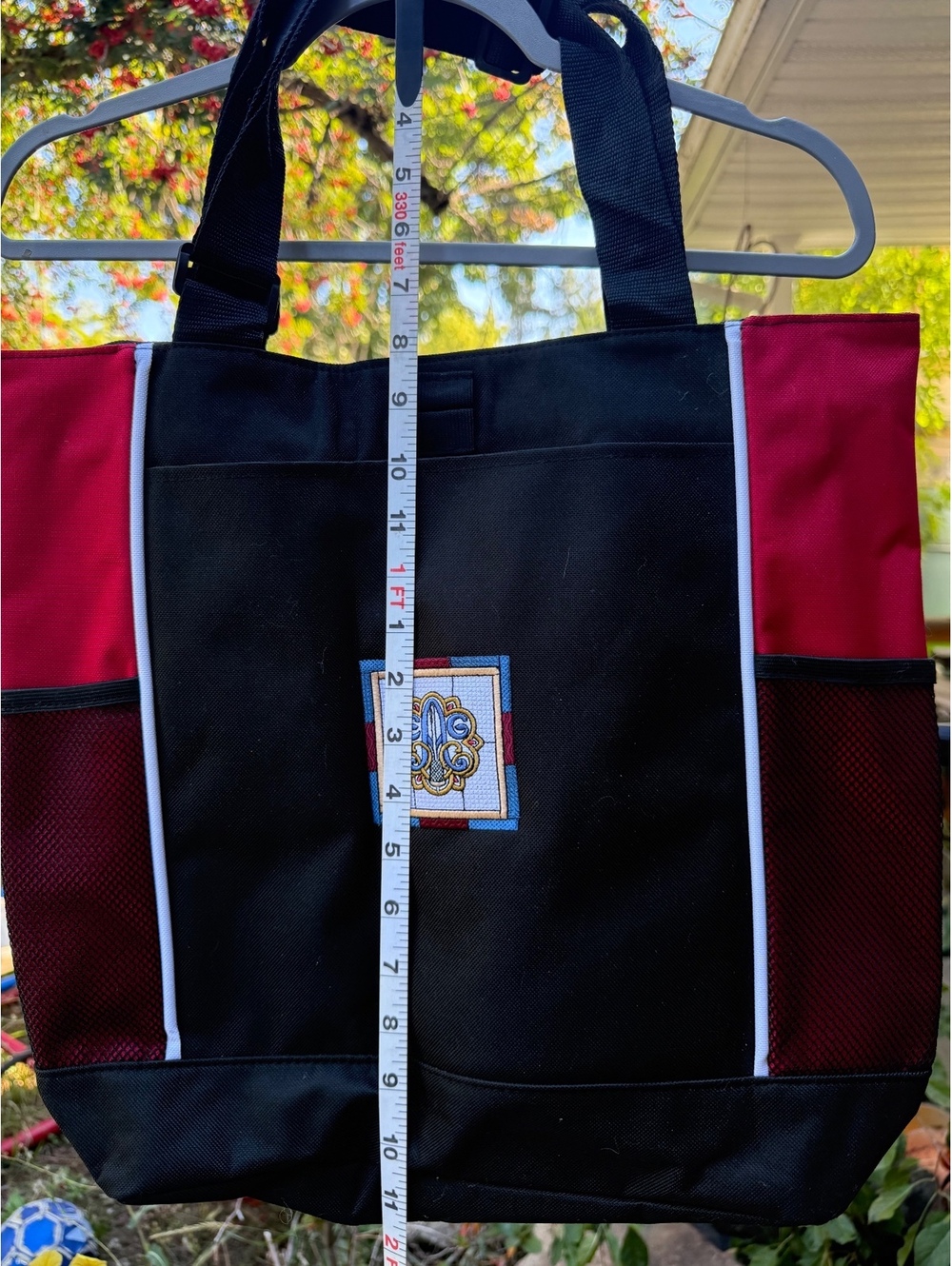 Port & Company Black and Red Tote Bag with Mesh Side Pockets